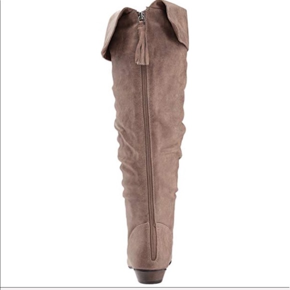 Taupe Wide Calf Fit Slouchy Over The Knee Boots - Picture 5 of 5